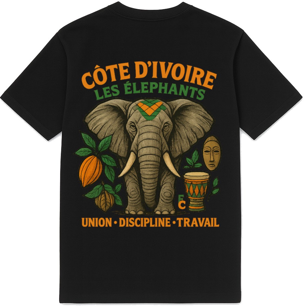 FC ELEVEN - Ivoorkust Les Elephants Heavy T-Shirt - Zwart