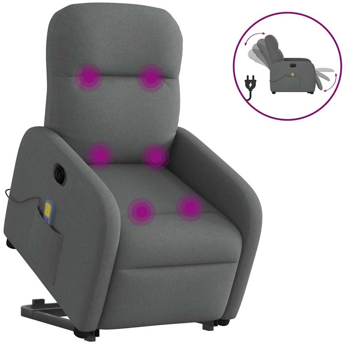 vidaXL Sta-op-massagestoel - elektrisch - verstelbaar - stof - donkergrijs