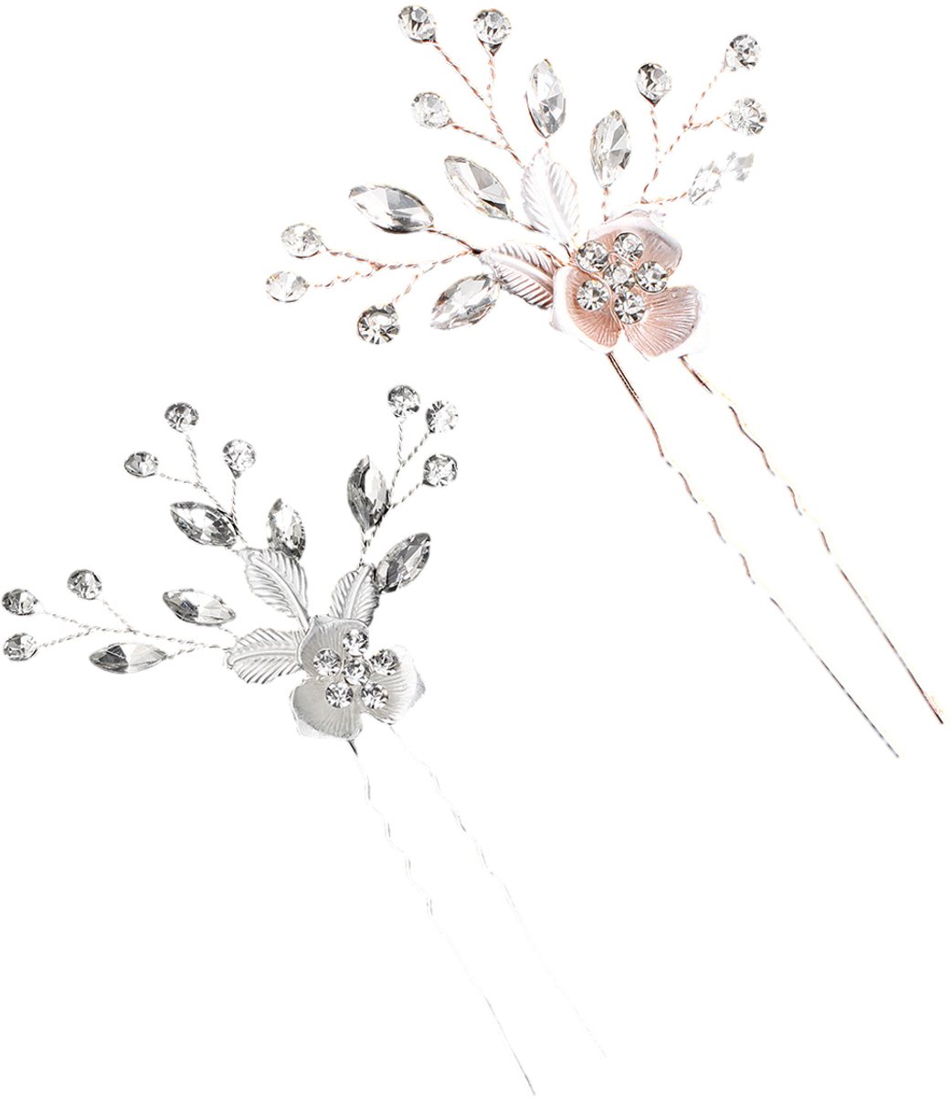 JeiibrZui Haarspeld Met Strasssteentjes - Bruidshaaraccessoires - Comfortabel Voor Langdurig Dragen - 2 Stuk - Zilver Of Goud