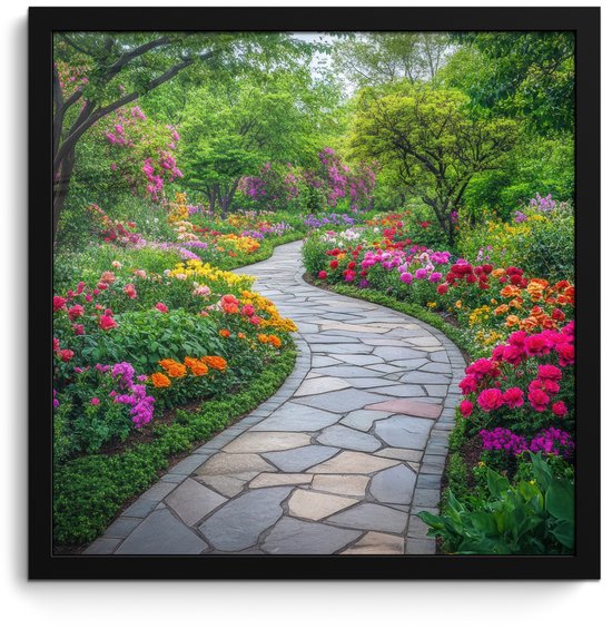 Poster in lijst - Fotolijst 40x40 cm - Posters - Park - Bloemen - Tuin - Posterlijst zwart - Decoratie - Wanddecoratie woonkamer - Muurdecoratie slaapkamer