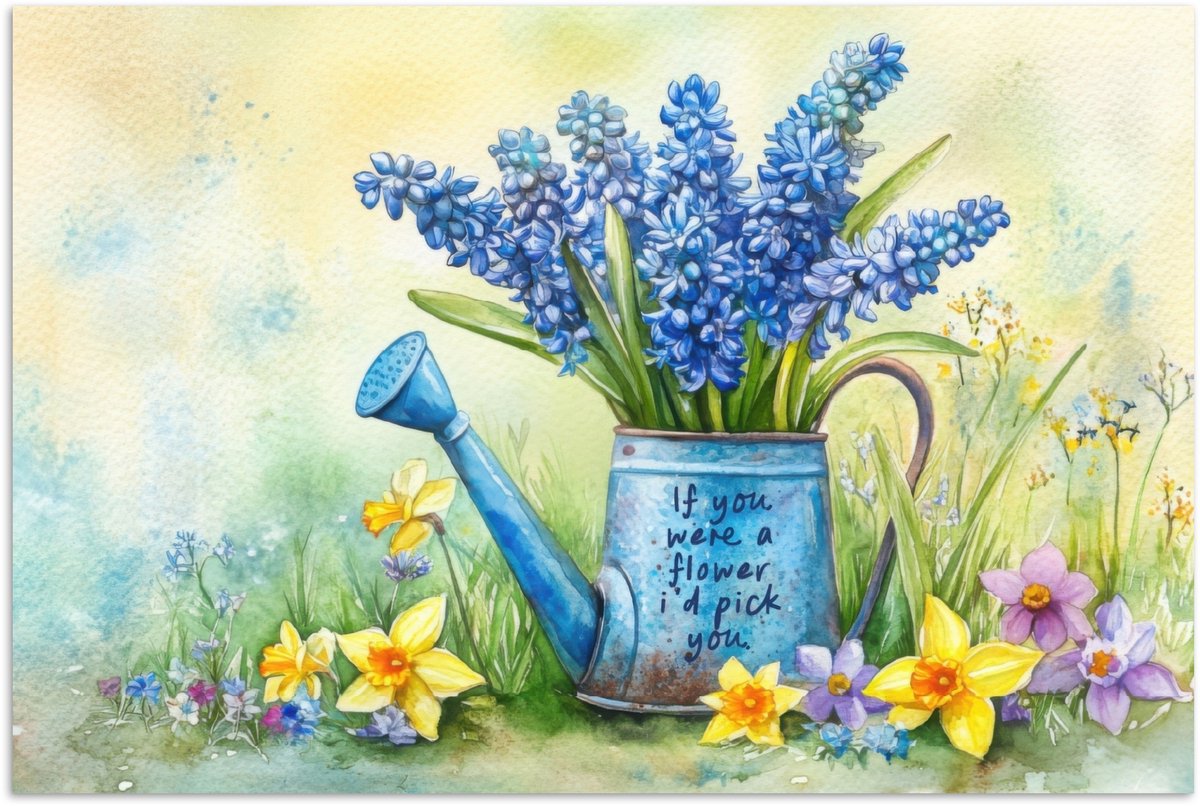 Poster 30x20 cm - Lavendelbloemen - Quote - Gieter - Posters - Kamer decoratie - Wanddecor