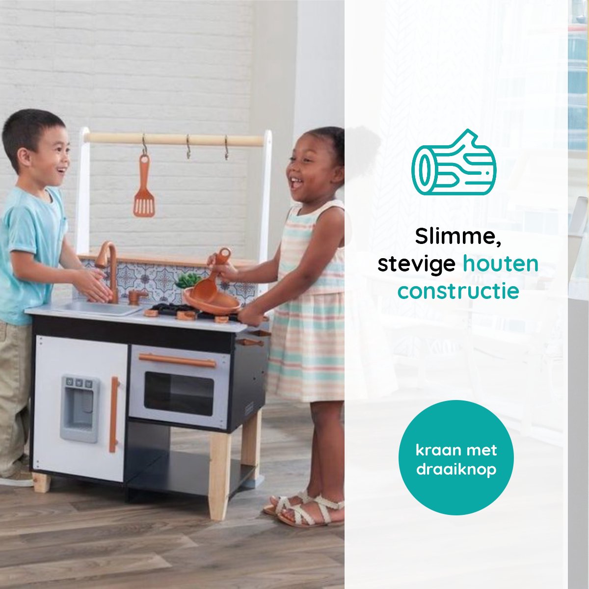 KidKraft Kinderkeuken - Speelgoedkeuken - Peuter Speelgoed Keuken met Accessoires - Zwart — afbeelding 6