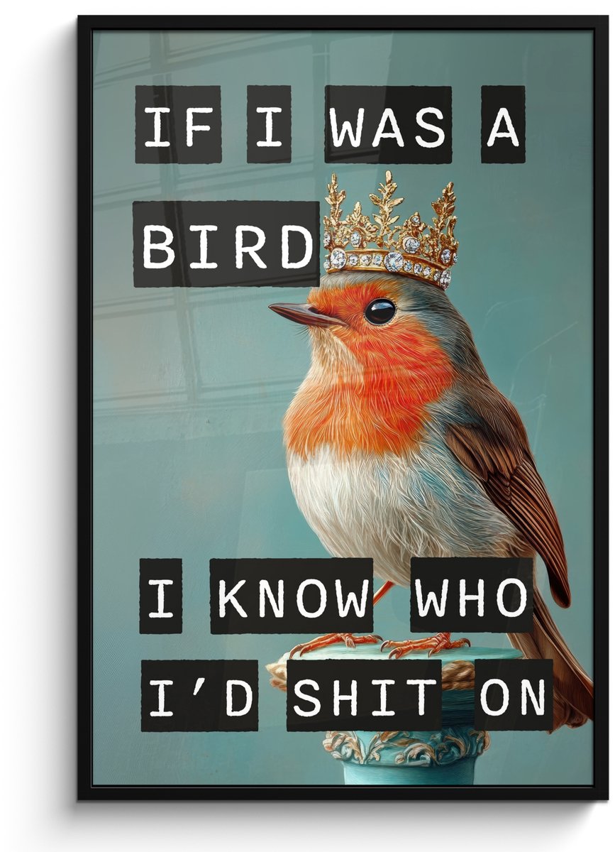 FrameYourWall Poster in lijst - Fotolijst 80x120 cm - Posters - Roodborstje - Vogel - Blauw - Decoratie - Posterlijst zwart - Decoratie - Wanddecoratie woonkamer - Muurdecoratie slaapkamer Tekst - Vogel