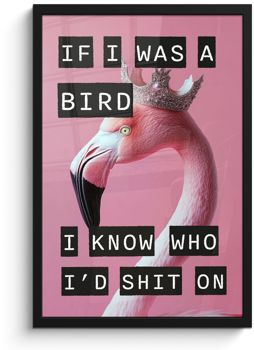 FrameYourWall Poster in lijst - Fotolijst 40x60 cm - Posters - Flamingo - Roze - Vogel - Decoratie - Posterlijst zwart - Decoratie - Wanddecoratie woonkamer - Muurdecoratie slaapkamer