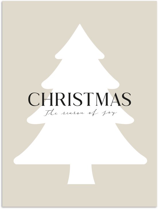 Poster 60x80 cm - Kerstboom - Japandi - Christmas - Beige - Posters - Kamer decoratie - Wanddecoratie woonkamer - Muurdecoratie slaapkamer - Kerstversiering - Kerstdecoratie voor binnen - Kerstmis