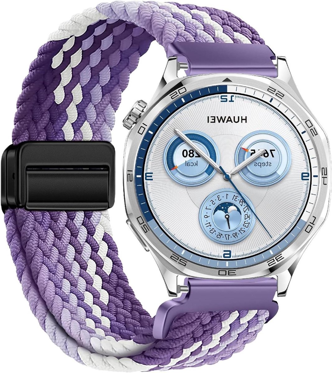 Magnetische nylon gevlochten band compatibel met smartwatch, Huawei Watch GT 6 46 mm - flexibele vervangende band [Unisex]
