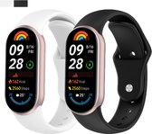 Stravo 2-Pack Siliconen Bandjes voor Xiaomi Smart Band 11 / 10 / 9 / 8 – Klassieke Sport Horlogebandjes met Druksluiting – Zwart + Wit