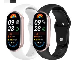 Stravo 2-Pack Siliconen bandjes Geschikt voor Xiaomi Smart Band 10 (Xiaomi Mi Band 10) / Xiaomi Smart Band 9 (Xiaomi Mi Band 9) / Xiaomi Smart Band 8 (Xiaomi Mi Band 8) - 2-pack Klassiek Sportief Siliconen Horlogebandje - Zwart + Wit