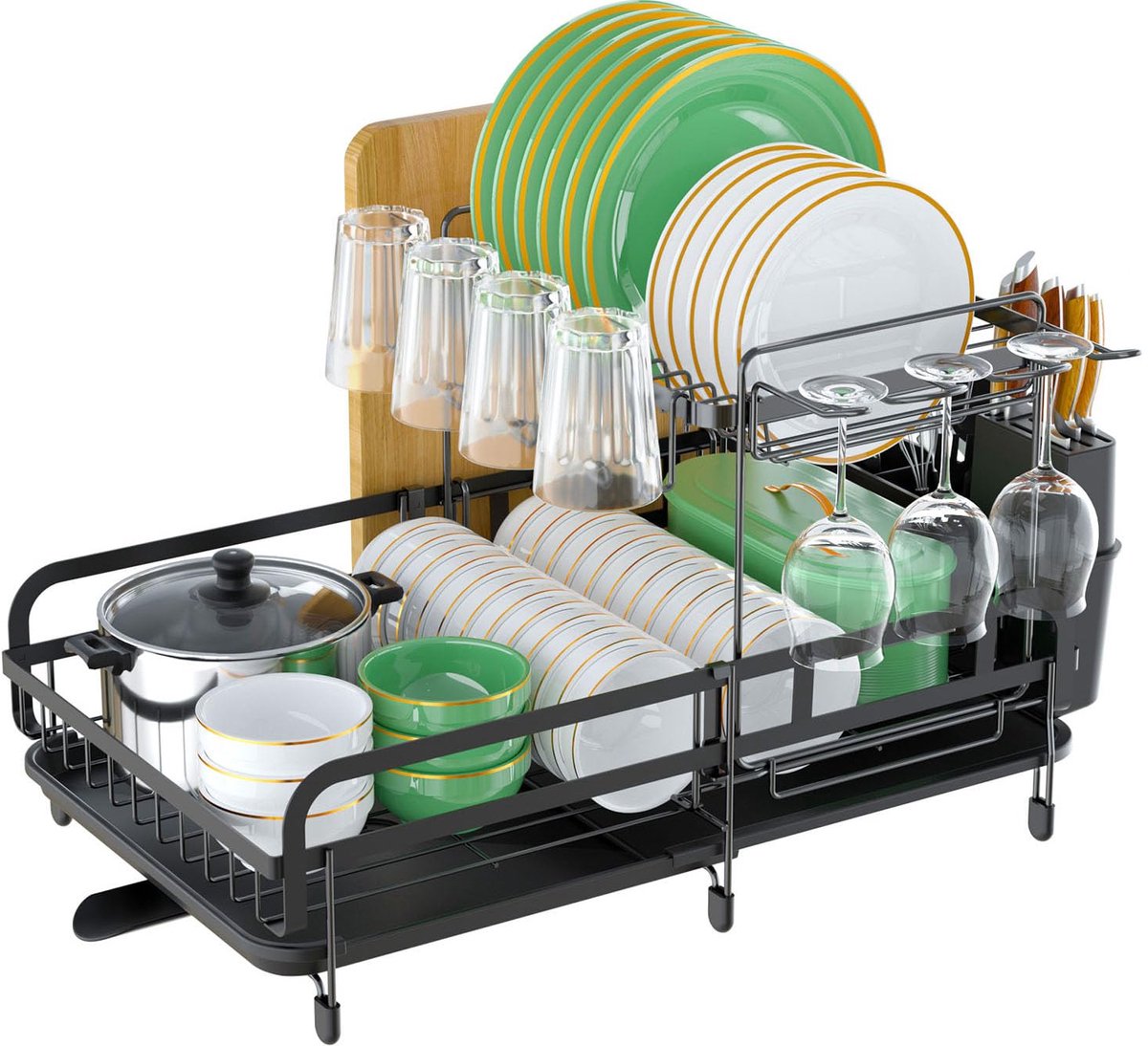 Azomor® Uittrekbaar en functioneel afdruiprek met 2 niveaus voor servies en keukengerei