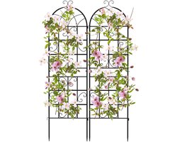 COSTWAY Metalen hekwerk, 2-delige set, decoratief tuinhek, vrijstaande klimhulp, hekwerk voor in de tuin om te steken, rozenhekwerk, klimlatwerk, voor klimplanten, bloemen, groenten (zwart, 180 x 50