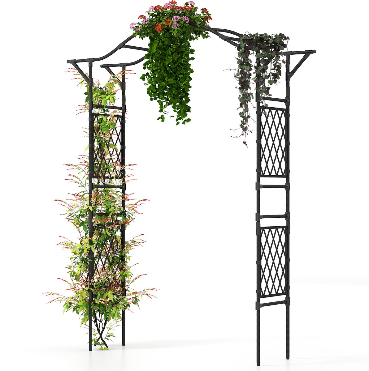 COSTWAY Rozenboog van metaal, tuinboog voor klimplanten, poortboog voor tuin, rozengaas, klimhulp, rankhek, rozenspalier, klimboog voor achtertuin, veranda, bruiloft, feesten, 170 x 39 x 210 cm, zwart