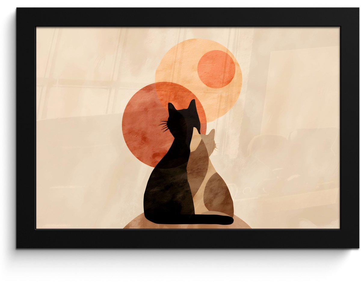 FrameYourWall Poster in lijst - Fotolijst 30x20 cm - Posters - Katten - Zwart - Abstract - Cirkels - Posterlijst zwart - Decoratie - Wanddecoratie woonkamer - Muurdecoratie slaapkamer Katten - Abstract