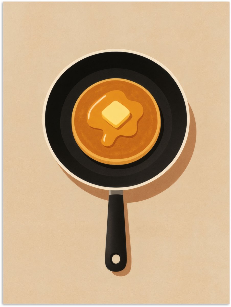 Poster 30x40 cm - Pannenkoek - Koekenpan - Boter - Minimalistisch - Posters - Kamer decora