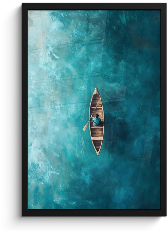 Poster in lijst - Fotolijst 40x60 cm - Posters - Bootje - Water - Blauw - Posterlijst zwart - Decoratie - Wanddecoratie woonkamer - Muurdecoratie slaapkamer