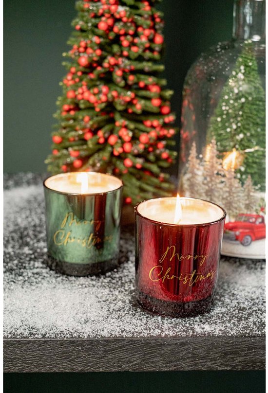Geurkaars Xmas Rood en Groen – sfeervolle kerstkaars met warme winterse geur. Perfect als decoratie of cadeau - 2 stuks