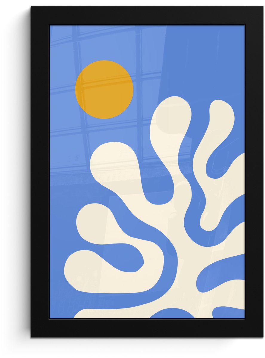 FrameYourWall Poster in lijst - Fotolijst 20x30 cm - Posters - Minimalistisch - Organisch patroon - Blauw - Posterlijst zwart - Decoratie - Wanddecoratie woonkamer - Muurdecoratie slaapkamer