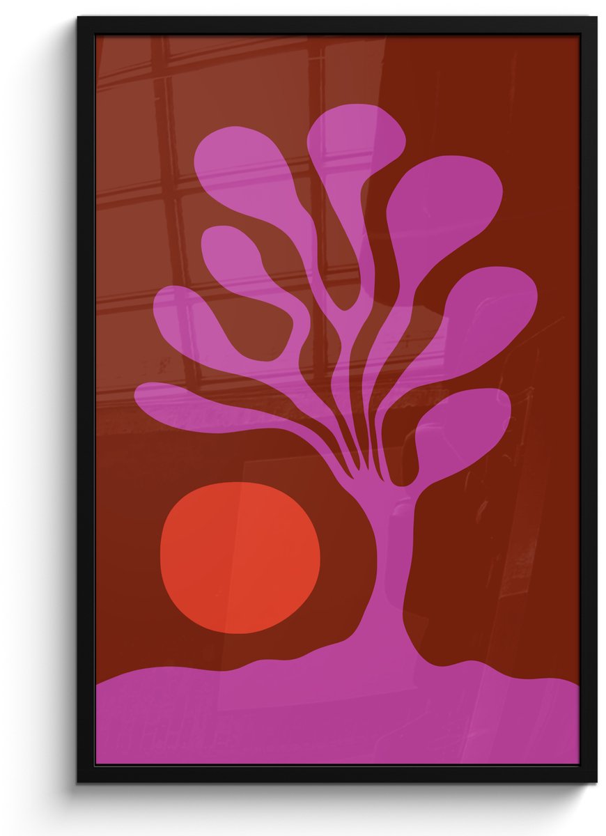FrameYourWall Poster in lijst - Fotolijst 60x90 cm - Posters - Boom - Paars - Cirkel - Vloeiend - Posterlijst zwart - Decoratie - Wanddecoratie woonkamer - Muurdecoratie slaapkamer Boom - Cirkel