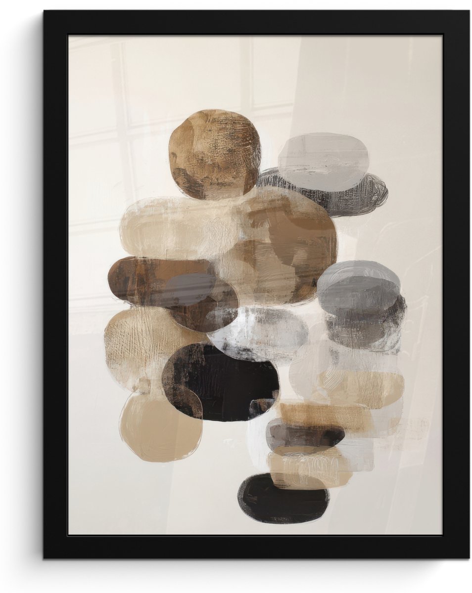 FrameYourWall Poster in lijst - Fotolijst 30x40 cm - Posters - Ovaal - Kleurvlakken - Penseelstreken - Posterlijst zwart - Decoratie - Wanddecoratie woonkamer - Muurdecoratie slaapkamer
