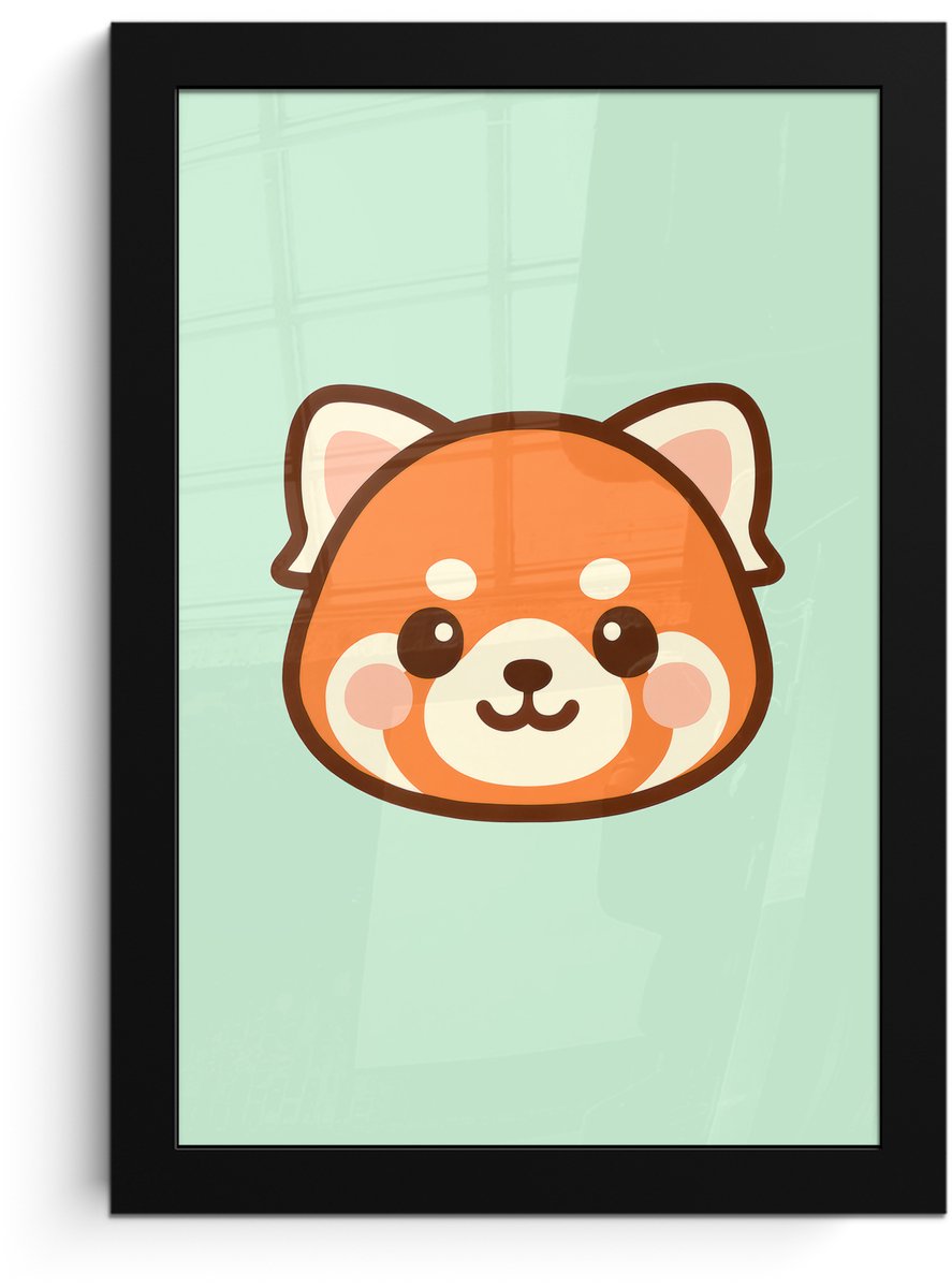 FrameYourWall Poster in lijst - Fotolijst 20x30 cm - Posters - Rode panda - Groen - Cartoon - Posterlijst zwart - Decoratie - Wanddecoratie woonkamer - Muurdecoratie slaapkamer