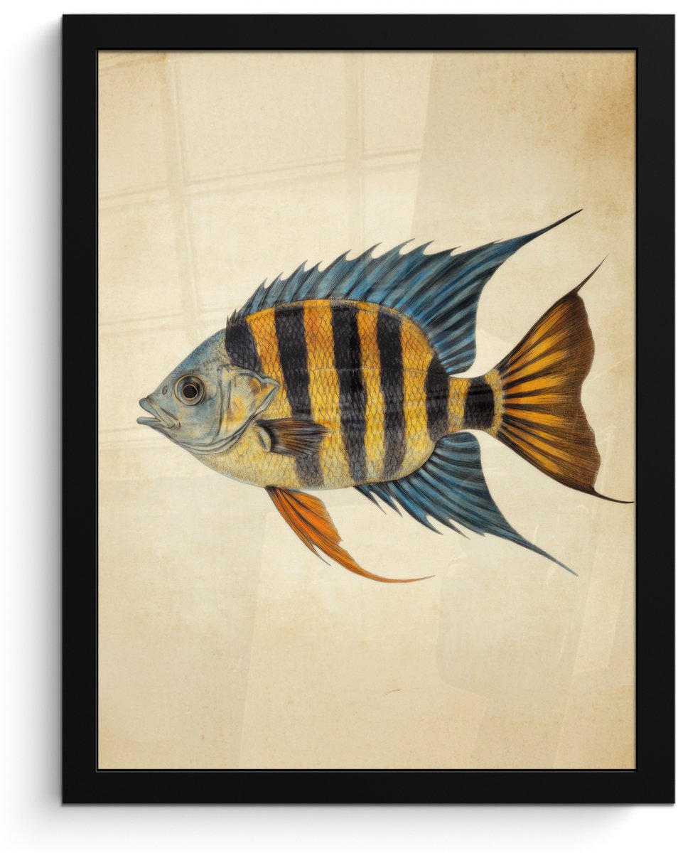FrameYourWall Poster in lijst - Fotolijst 30x40 cm - Posters - Vis - Tropisch - Strepen - Vinnen - Posterlijst zwart - Decoratie - Wanddecoratie woonkamer - Muurdecoratie slaapkamer