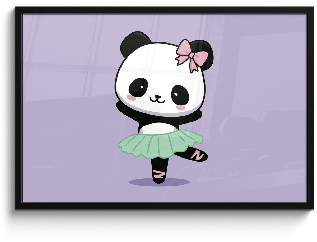 FrameYourWall Poster in lijst - Fotolijst 90x60 cm - Posters - Panda - Paars - Sierlijk - Kawaii - Posterlijst zwart - Decoratie - Wanddecoratie woonkamer - Muurdecoratie slaapkamer