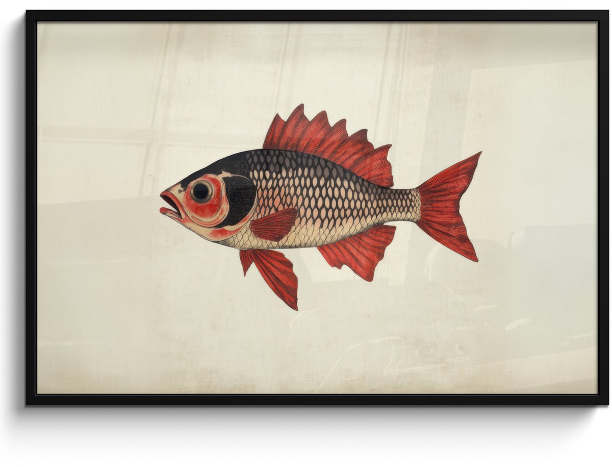 FrameYourWall Poster in lijst - Fotolijst 120x80 cm - Posters - Schubben - Rood - Vis - Vinnen - Posterlijst zwart - Decoratie - Wanddecoratie woonkamer - Muurdecoratie slaapkamer Vis - Vinnen - Schubben