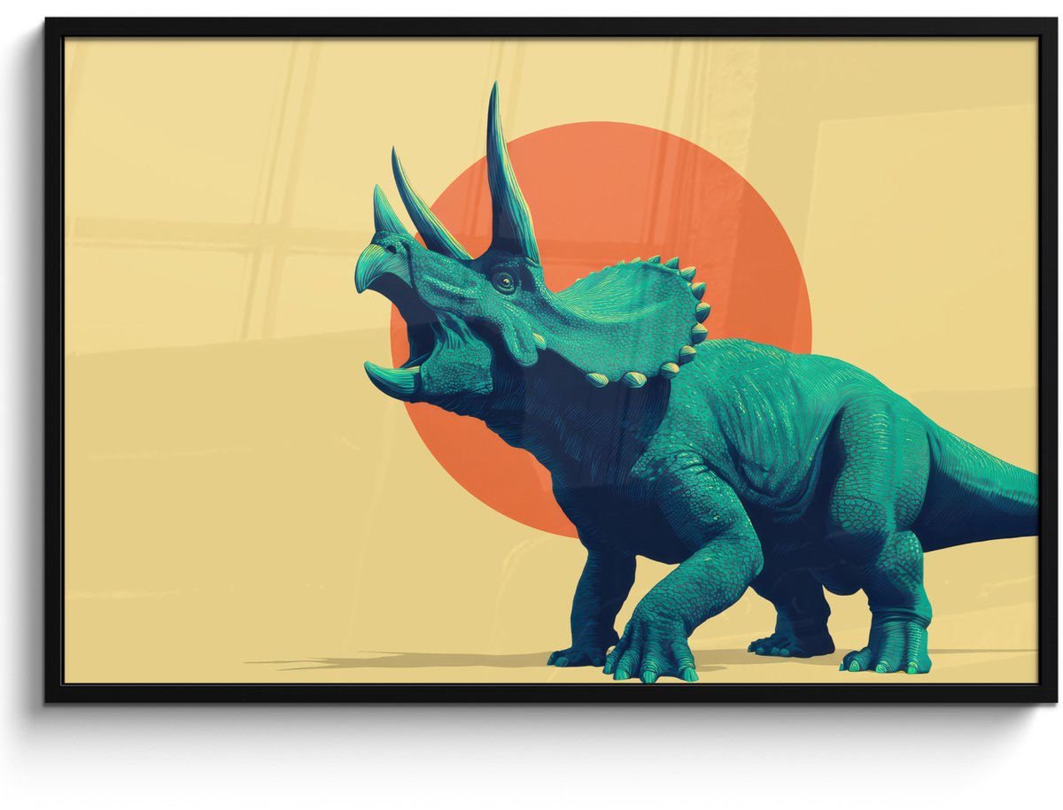 FrameYourWall Poster in lijst - Fotolijst 120x80 cm - Posters - Triceratops - Cirkel - Oranje - Hoorns - Posterlijst zwart - Decoratie - Wanddecoratie woonkamer - Muurdecoratie slaapkamer