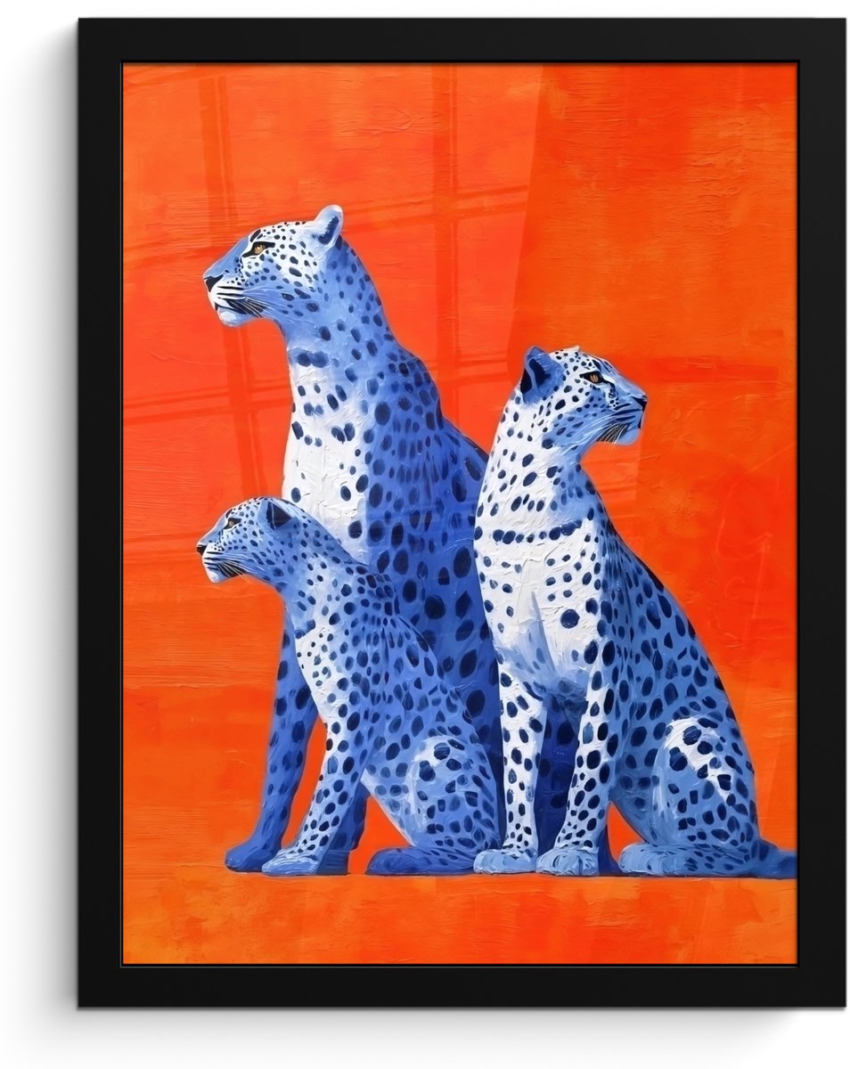FrameYourWall Poster in lijst - Fotolijst 30x40 cm - Posters - Luipaarden - Stippen - Oranje - Posterlijst zwart - Decoratie - Wanddecoratie woonkamer - Muurdecoratie slaapkamer