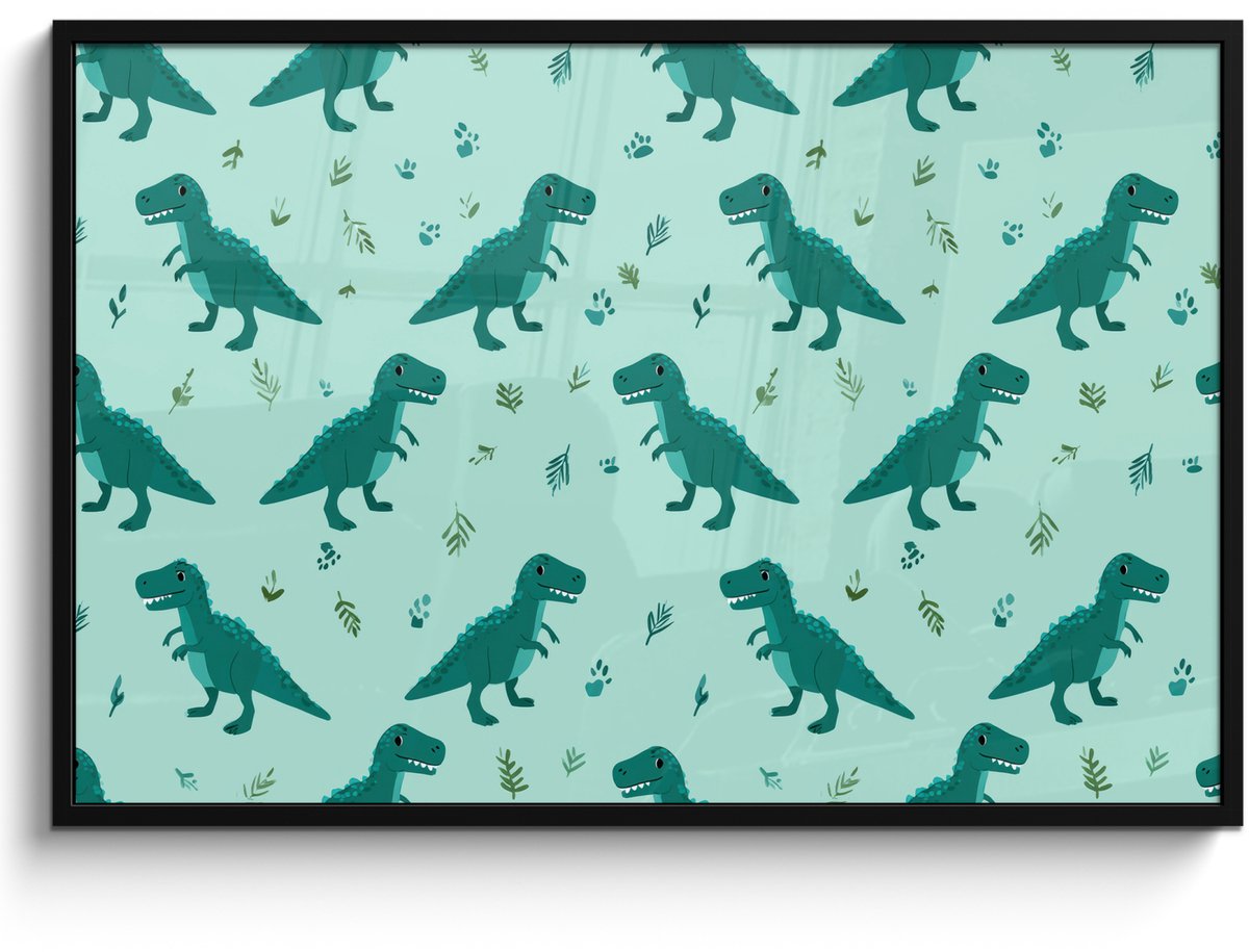 FrameYourWall Poster in lijst - Fotolijst 120x80 cm - Posters - Donkergroen - Dinosaurussen - Afdrukken - Bladeren - Posterlijst zwart - Decoratie - Wanddecoratie woonkamer - Muurdecoratie slaapkamer Dinosaurussen - Bladeren