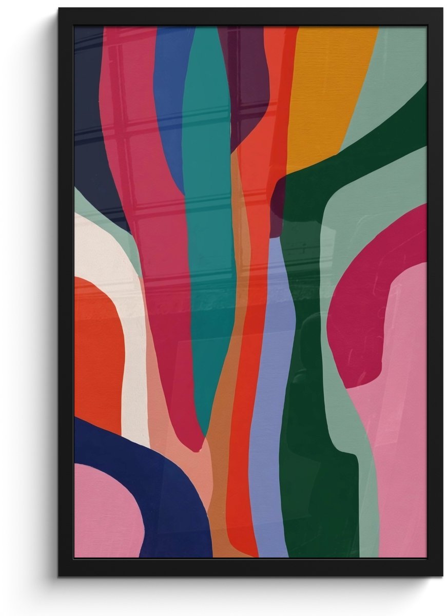 FrameYourWall Poster in lijst - Fotolijst 40x60 cm - Posters - Vormen - Bochten - Kleurrijk - Abstract - Posterlijst zwart - Decoratie - Wanddecoratie woonkamer - Muurdecoratie slaapkamer Abstract - Kleurrijk - Golven