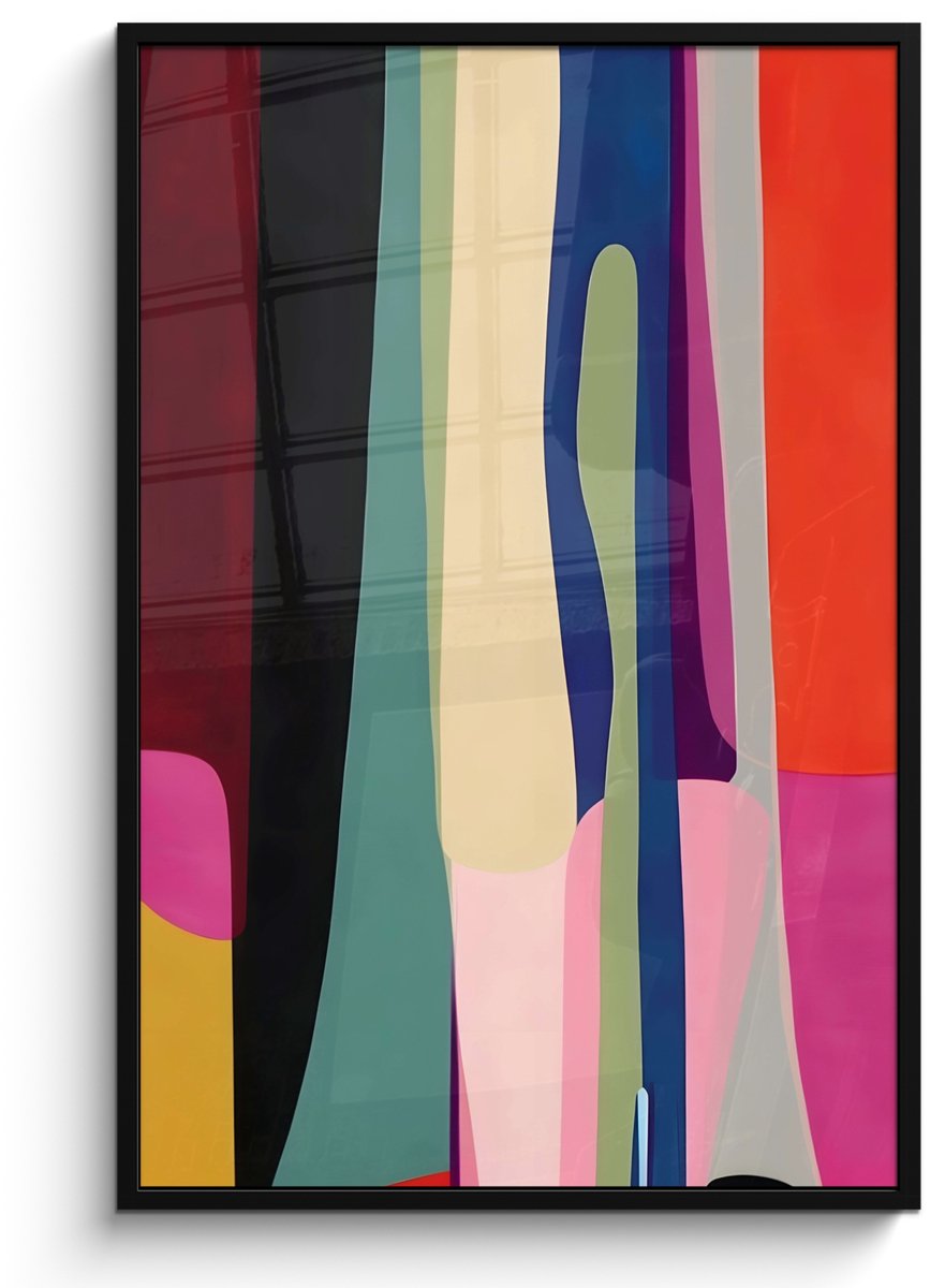 FrameYourWall Poster in lijst - Fotolijst 80x120 cm - Posters - Kleurbanen - Verticaal - Kleurrijk - Posterlijst zwart - Decoratie - Wanddecoratie woonkamer - Muurdecoratie slaapkamer Vormen - Bochten - Kleurrijk