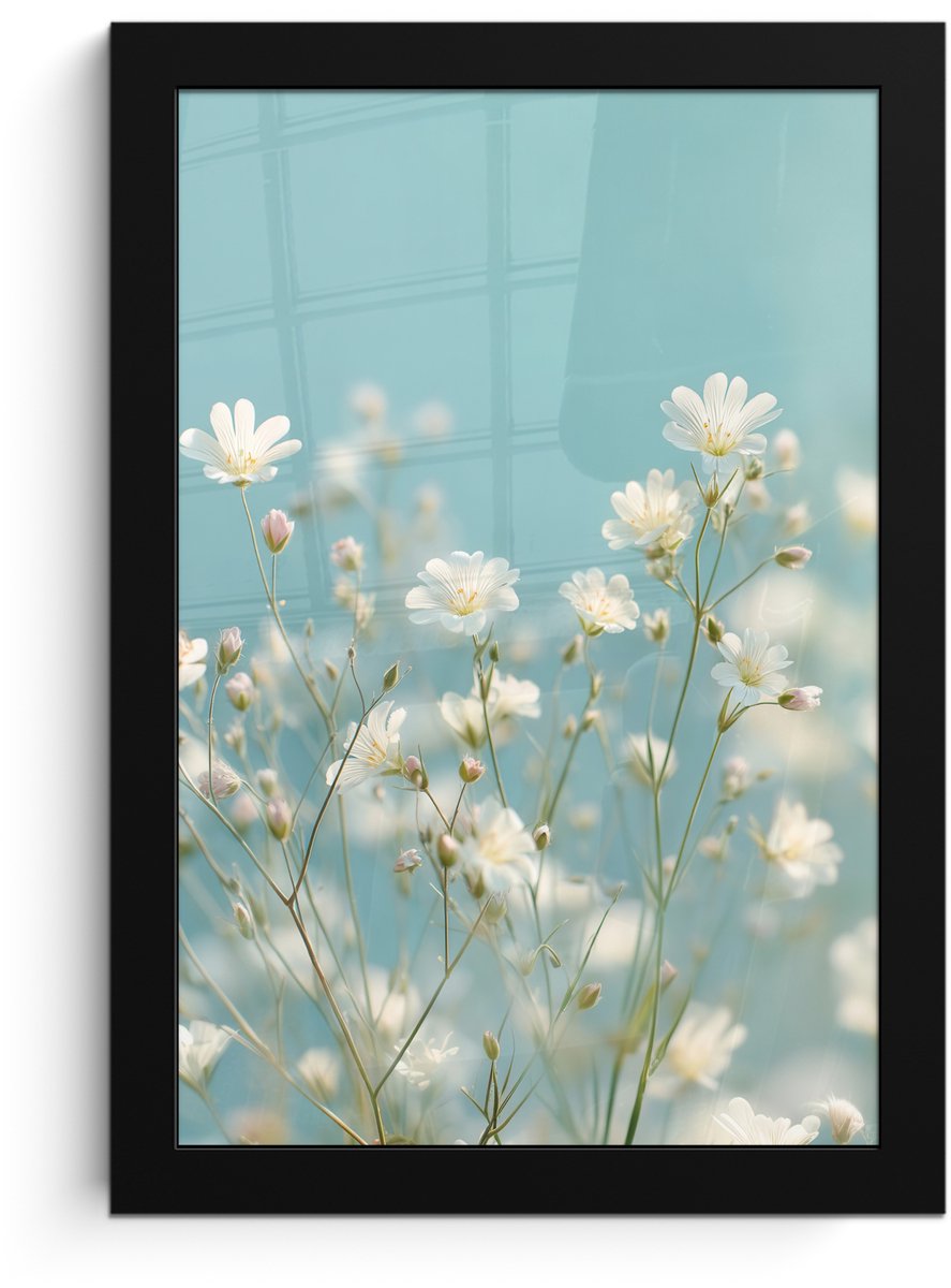 FrameYourWall Poster in lijst - Fotolijst 20x30 cm - Posters - Stengels - Bloemen - Lucht - Wit - Posterlijst zwart - Decoratie - Wanddecoratie woonkamer - Muurdecoratie slaapkamer