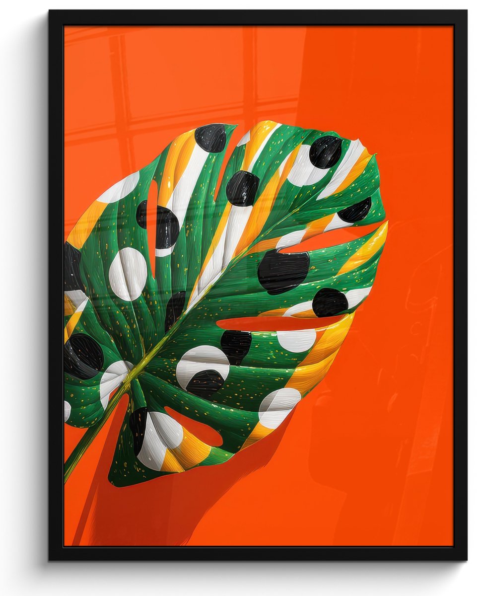 FrameYourWall Poster in lijst - Fotolijst 60x80 cm - Posters - 3-2 - Posterlijst zwart - Decoratie - Wanddecoratie woonkamer - Muurdecoratie slaapkamer Blad - Stippen