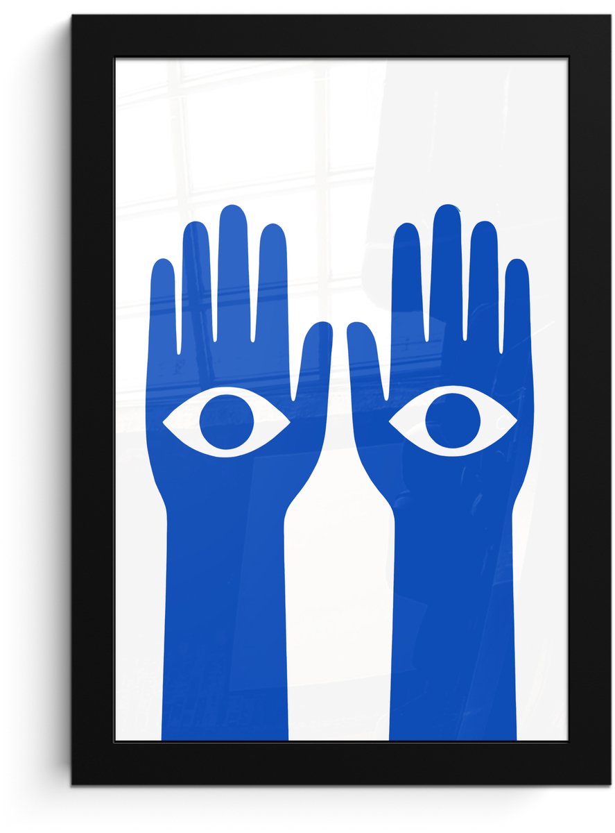 FrameYourWall Poster in lijst - Fotolijst 20x30 cm - Posters - Handen - Twee - Ogen - Blauw - Posterlijst zwart - Decoratie - Wanddecoratie woonkamer - Muurdecoratie slaapkamer Handen - Ogen