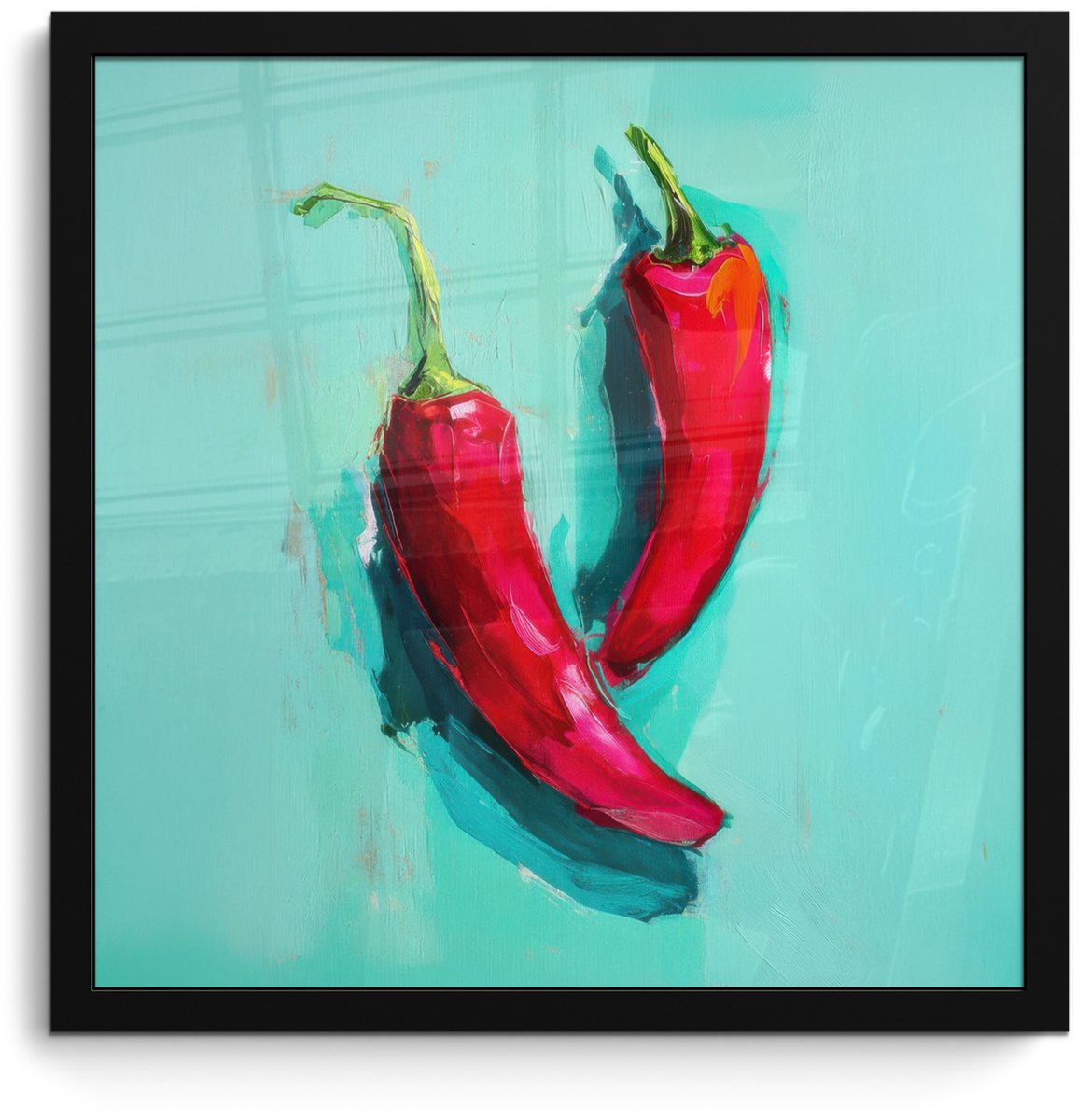 FrameYourWall Poster in lijst - Fotolijst 40x40 cm - Posters - Chilipepers - Geverfd - Rood - Posterlijst zwart - Decoratie - Wanddecoratie woonkamer - Muurdecoratie slaapkamer