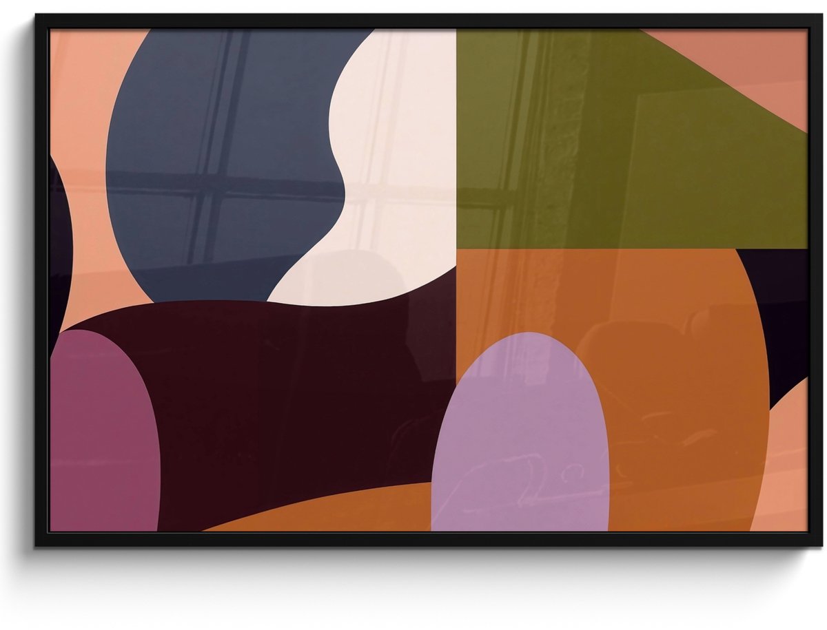 FrameYourWall Poster in lijst - Fotolijst 120x80 cm - Posters - Vormen - Abstract - Kleuren - Vierkant - Posterlijst zwart - Decoratie - Wanddecoratie woonkamer - Muurdecoratie slaapkamer