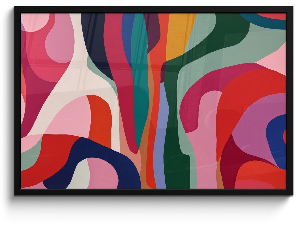 FrameYourWall Poster in lijst - Fotolijst 90x60 cm - Posters - Vormen - Bochten - Kleurrijk - Abstract - Posterlijst zwart - Decoratie - Wanddecoratie woonkamer - Muurdecoratie slaapkamer Abstract - Kleurrijk - Golven