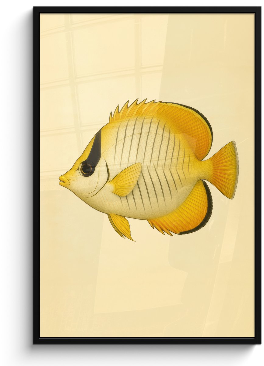 FrameYourWall Poster in lijst - Fotolijst 80x120 cm - Posters - Ovaal - Vis - Geel - Schubben - Posterlijst zwart - Decoratie - Wanddecoratie woonkamer - Muurdecoratie slaapkamer Vis - Ovaal