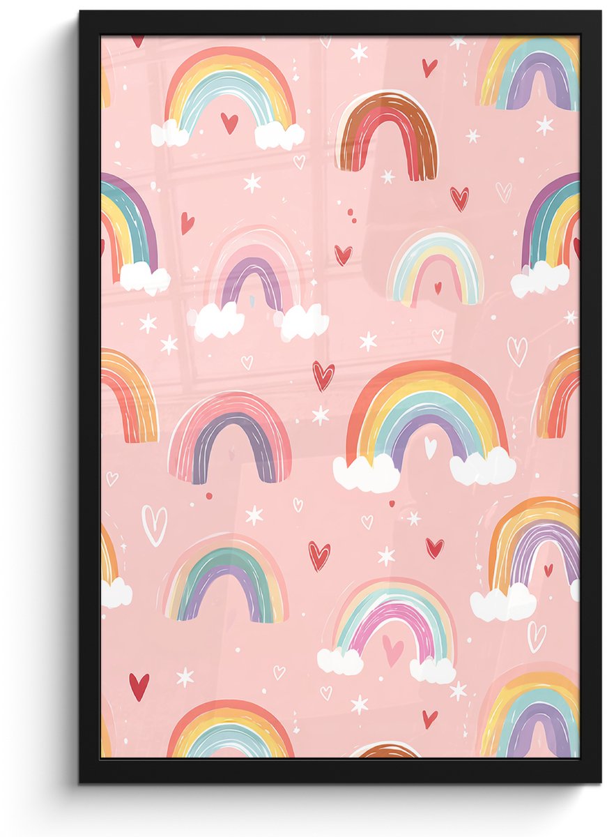 FrameYourWall Poster in lijst - Fotolijst 40x60 cm - Posters - Regenboog - Patroon - Pastel - Handgetekend - Posterlijst zwart - Decoratie - Wanddecoratie woonkamer - Muurdecoratie slaapkamer