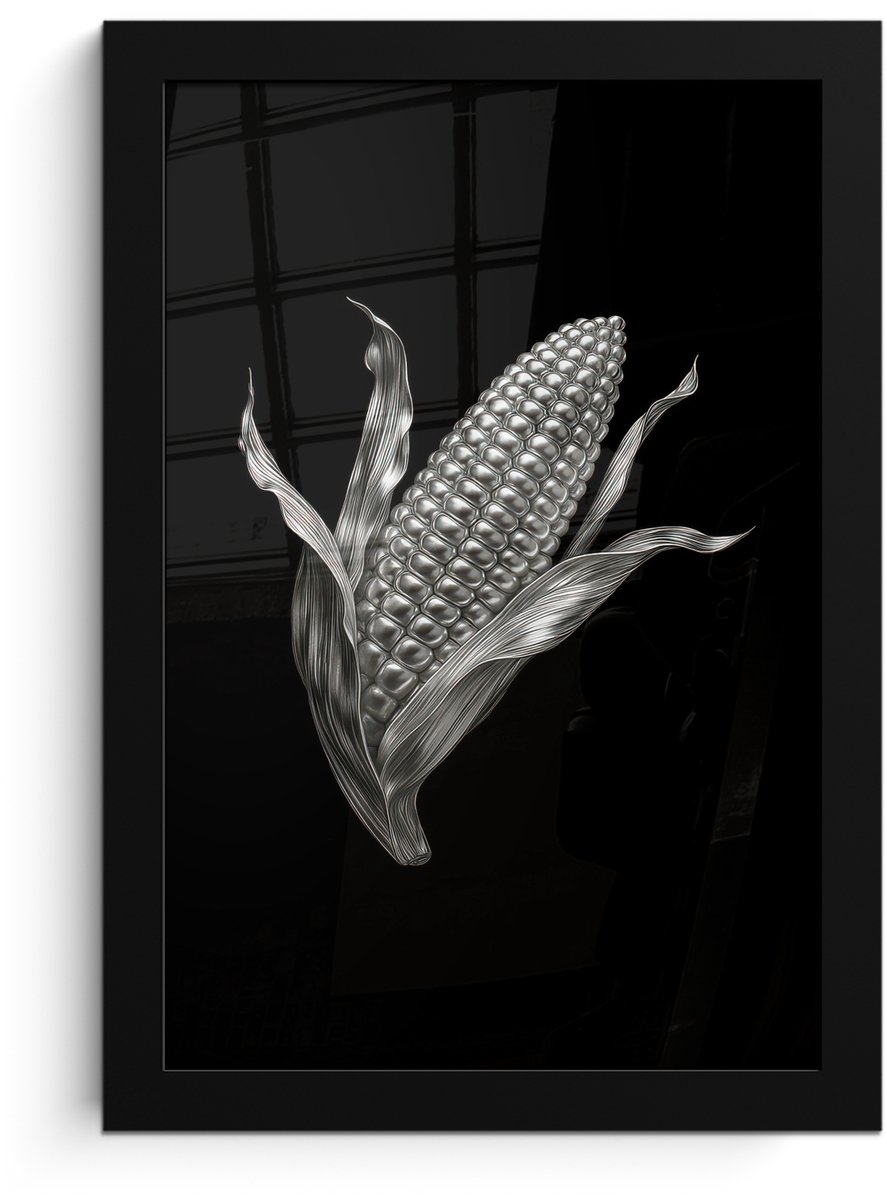 FrameYourWall Poster in lijst - Fotolijst 20x30 cm - Posters - Maïskolf - Glanzend metaal - Elegant - Posterlijst zwart - Decoratie - Wanddecoratie woonkamer - Muurdecoratie slaapkamer