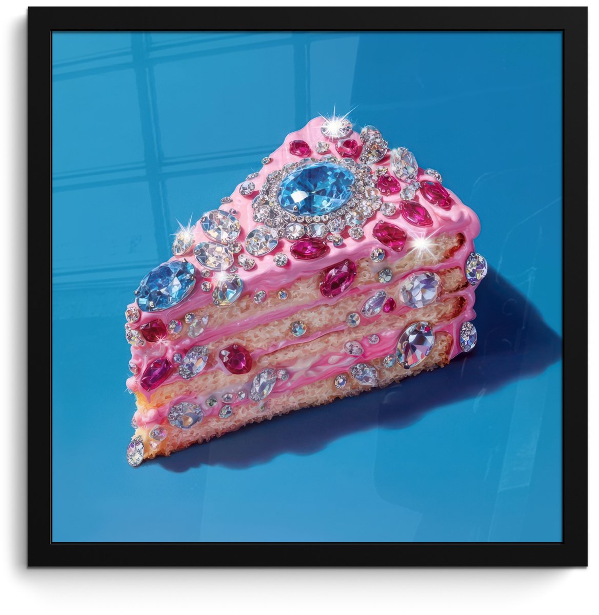 FrameYourWall Poster in lijst - Fotolijst 40x40 cm - Posters - Taart - Edelstenen - Glitters - Roze - Posterlijst zwart - Decoratie - Wanddecoratie woonkamer - Muurdecoratie slaapkamer