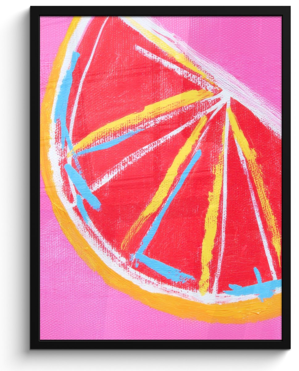 FrameYourWall Poster in lijst - Fotolijst 60x80 cm - Posters - Grapefruit - Geschilderd - Roze - Strepen - Posterlijst zwart - Decoratie - Wanddecoratie woonkamer - Muurdecoratie slaapkamer