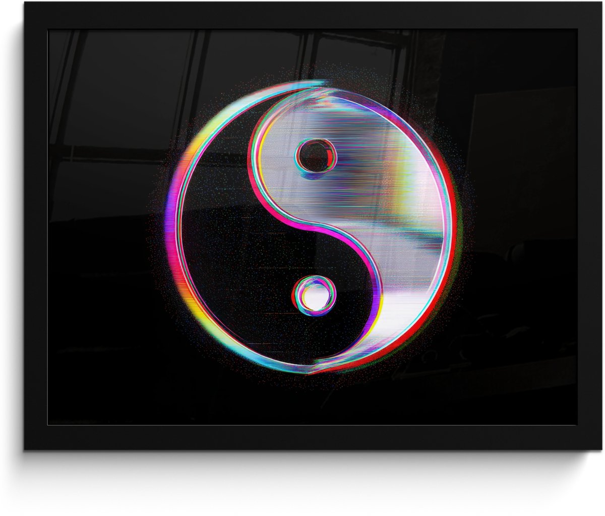 FrameYourWall Poster in lijst - Fotolijst 40x30 cm - Posters - Yin-Yang - Cirkel - Regenboog - Posterlijst zwart - Decoratie - Wanddecoratie woonkamer - Muurdecoratie slaapkamer Yin-Yang - Cirkel - Kleurrijk