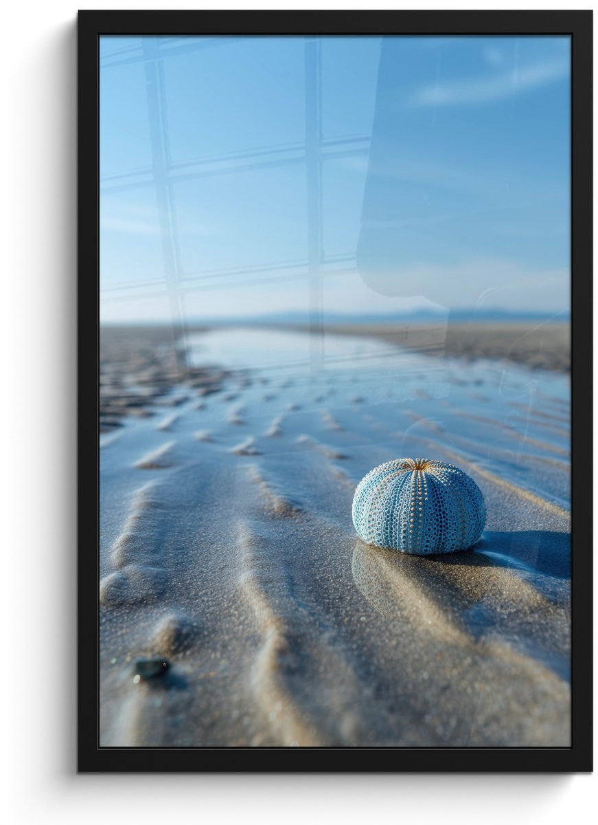 FrameYourWall Poster in lijst - Fotolijst 40x60 cm - Posters - Strand - Schild - Water - Blauw - Posterlijst zwart - Decoratie - Wanddecoratie woonkamer - Muurdecoratie slaapkamer Strand - Water