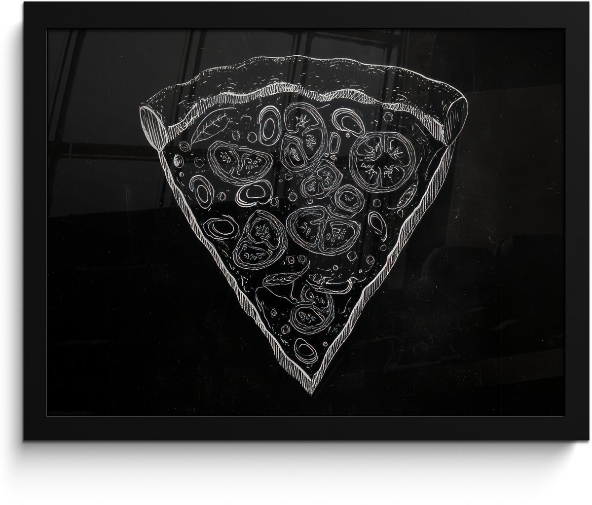 FrameYourWall Poster in lijst - Fotolijst 40x30 cm - Posters - Pizzapunt - Toppings - Krijttekening - Posterlijst zwart - Decoratie - Wanddecoratie woonkamer - Muurdecoratie slaapkamer