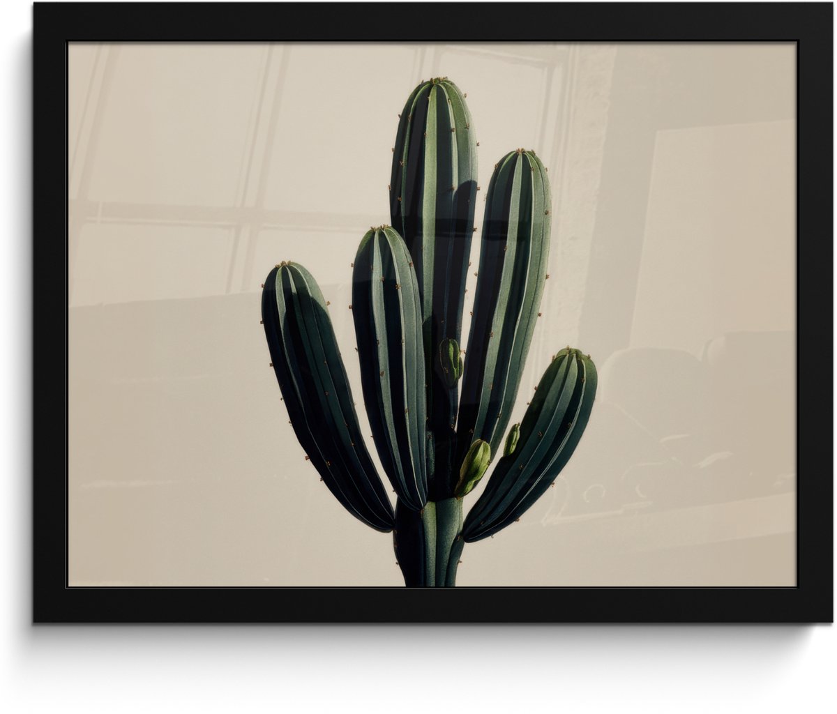 FrameYourWall Poster in lijst - Fotolijst 40x30 cm - Posters - Cactus - Subtiel - Groen - Posterlijst zwart - Decoratie - Wanddecoratie woonkamer - Muurdecoratie slaapkamer