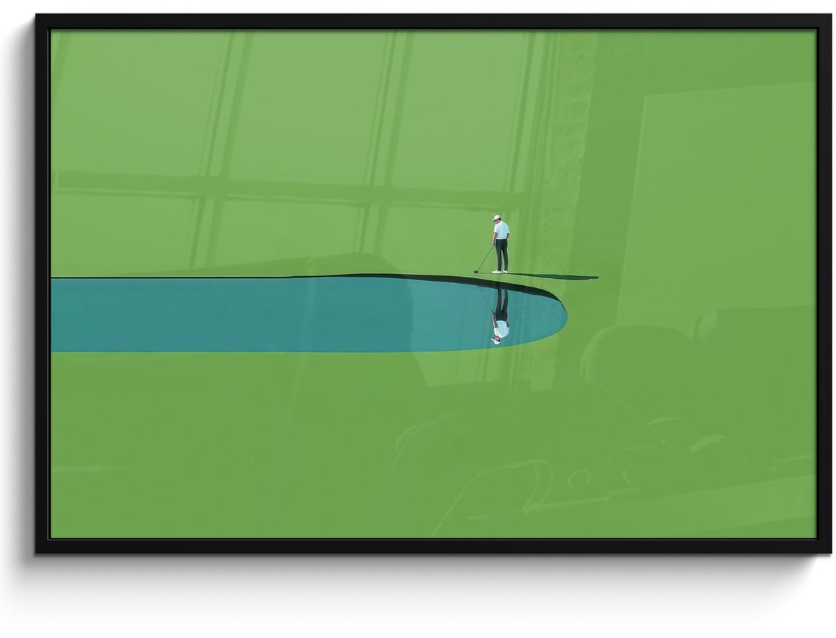 FrameYourWall Poster in lijst - Fotolijst 120x80 cm - Posters - Persoon - Golf - Water - Blauw - Posterlijst zwart - Decoratie - Wanddecoratie woonkamer - Muurdecoratie slaapkamer - Kerstversiering - Kerstdecoratie voor binnen - Kerstmis