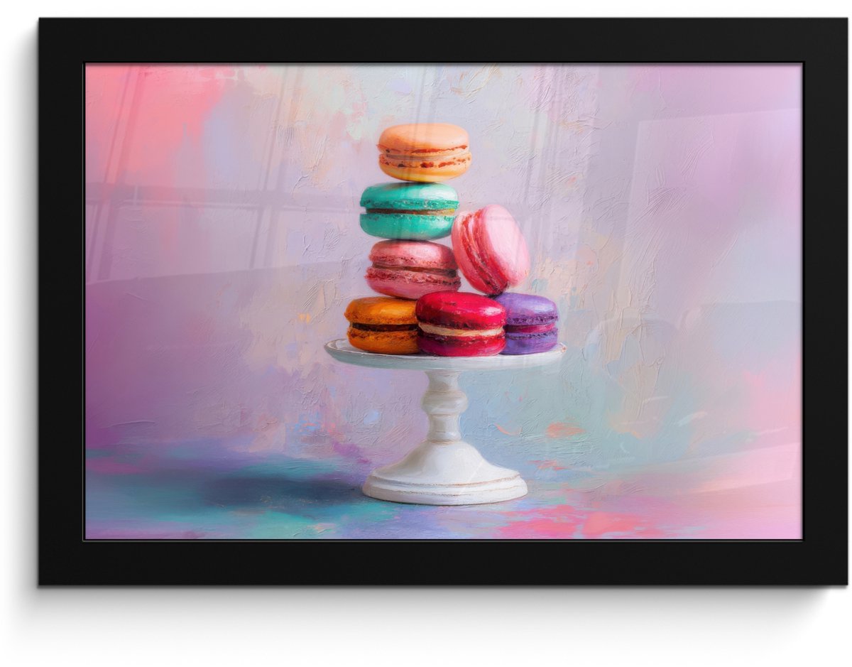 FrameYourWall Poster in lijst - Fotolijst 30x20 cm - Posters - Macarons - Schaal - Pastel - Kleurrijk - Posterlijst zwart - Decoratie - Wanddecoratie woonkamer - Muurdecoratie slaapkamer