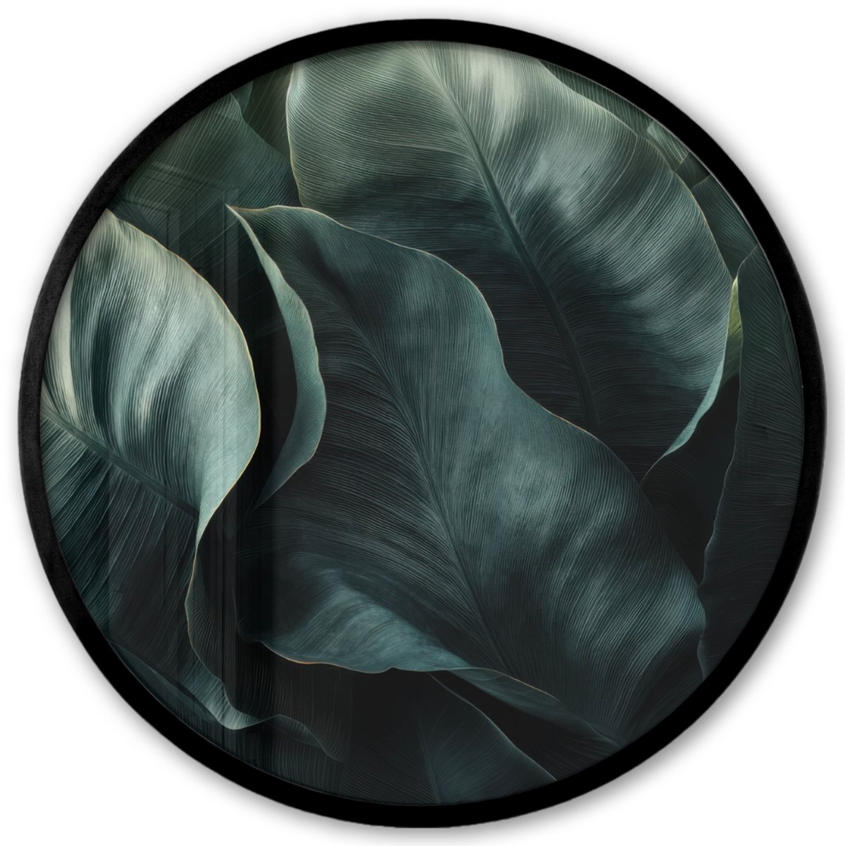 FrameYourWall Poster in lijst Rond - Fotolijst 40x40 cm - Posters - Groen - Bladeren - Glad - Nerven - Ronde posterlijst zwart - Decoratie - Wanddecoratie woonkamer - Muurdecoratie slaapkamer Nerven - Bladeren