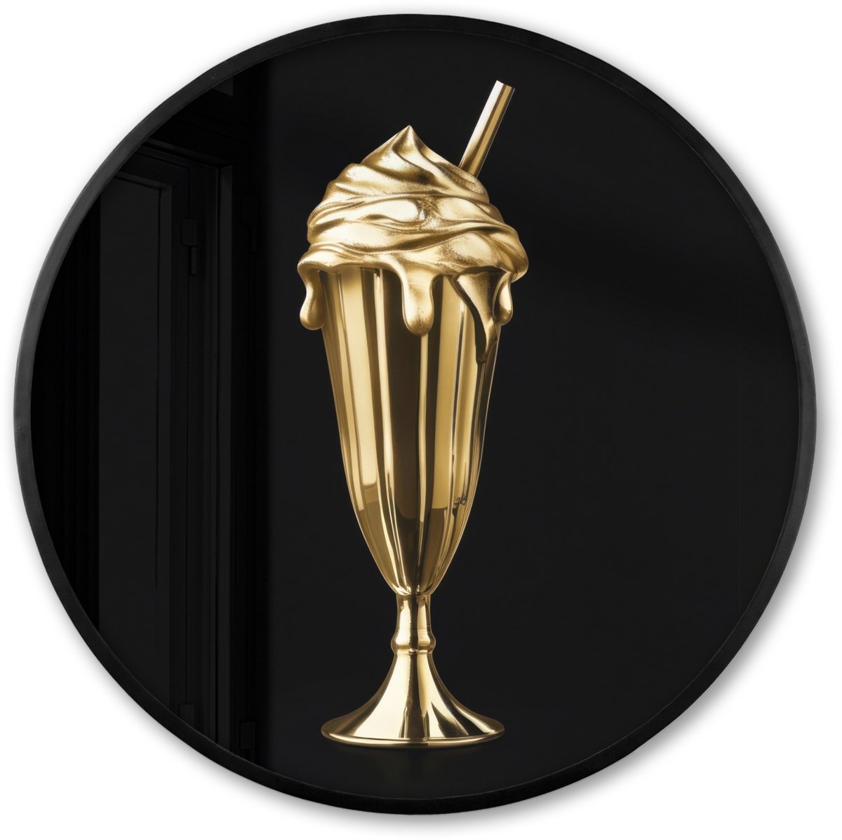 FrameYourWall Poster in lijst Rond - Fotolijst 60x60 cm - Posters - Milkshake - Goud - Drinken - Zwart - Ronde posterlijst zwart - Decoratie - Wanddecoratie woonkamer - Muurdecoratie slaapkamer